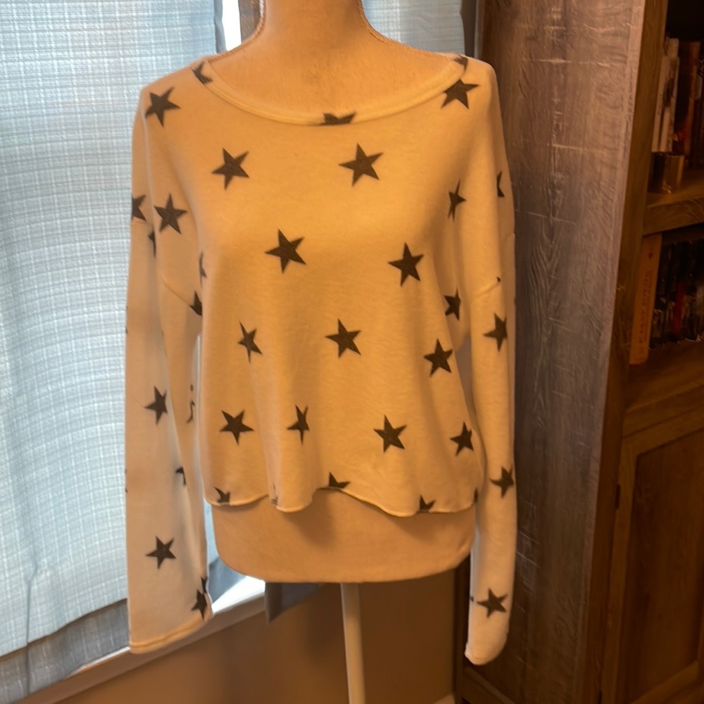 Long sleeve shirt for women white with grey stars
